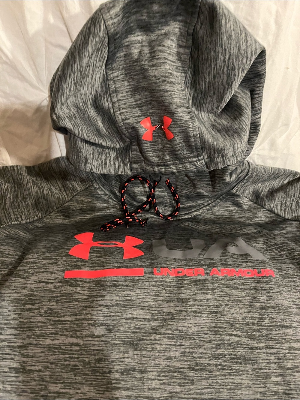 Under Armour Gray Heather Hoodie with Neon Coral Logo